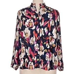 NIC+ZOE Zappy Blooms Vibrant Floral Blouse - Navy and Pink
